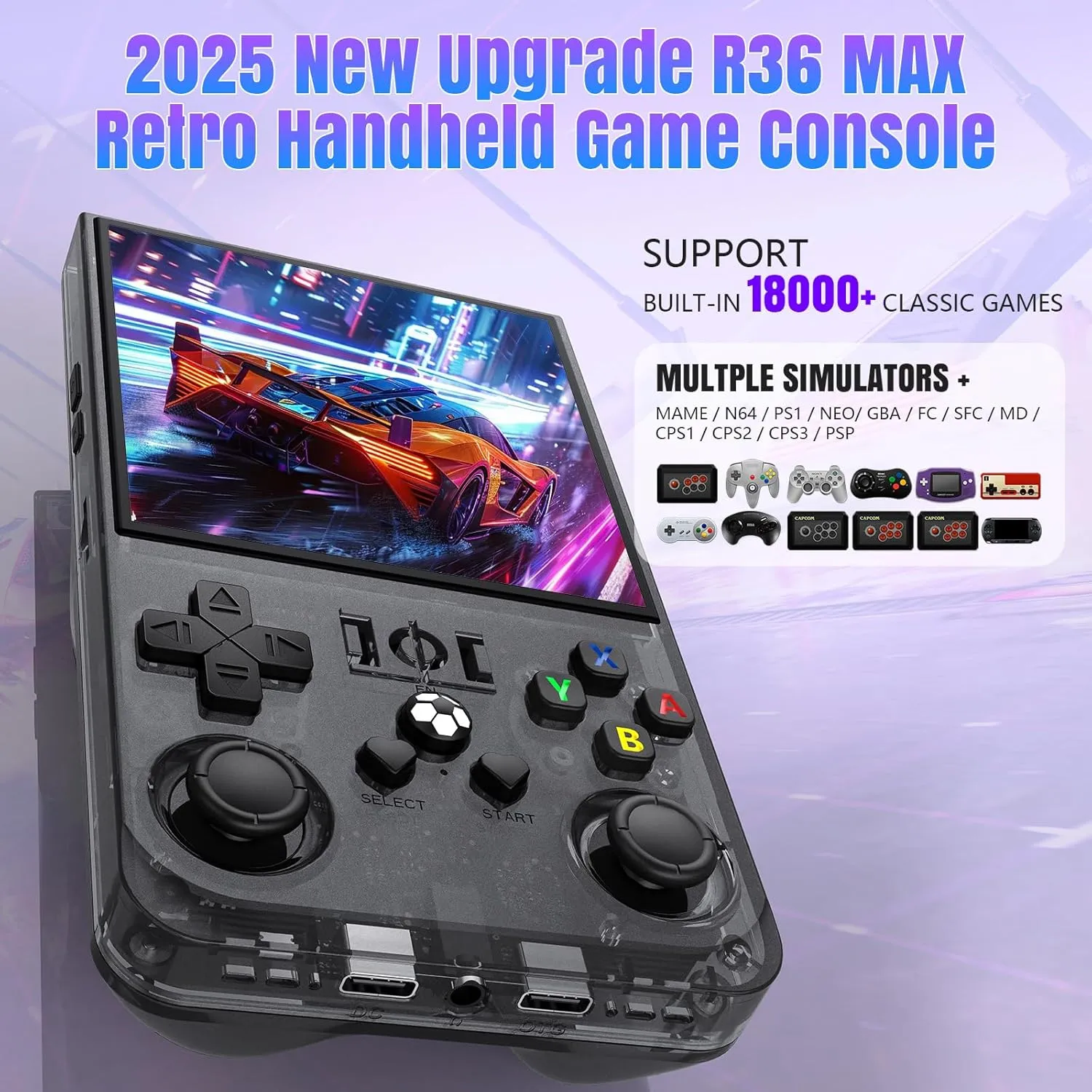 2025 New Upgrade R36MAX Retro Handheld Game Console with 64G Built-in 18000  Classic Games, Portable Hand Held Open Source Linux System 4.0-in 4k HD IPS Screen Video Player (Black 64GB)