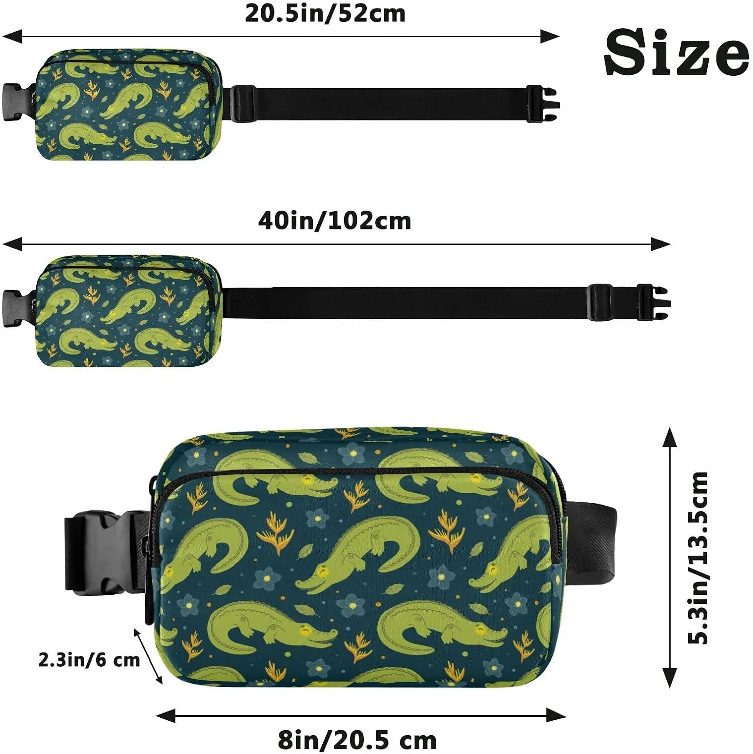 Alligator Pattern Fanny Pack for Men Women,Crossbody Waist Bag Pack with Adjustable Strap Mini Belt Bag for Running Cycling