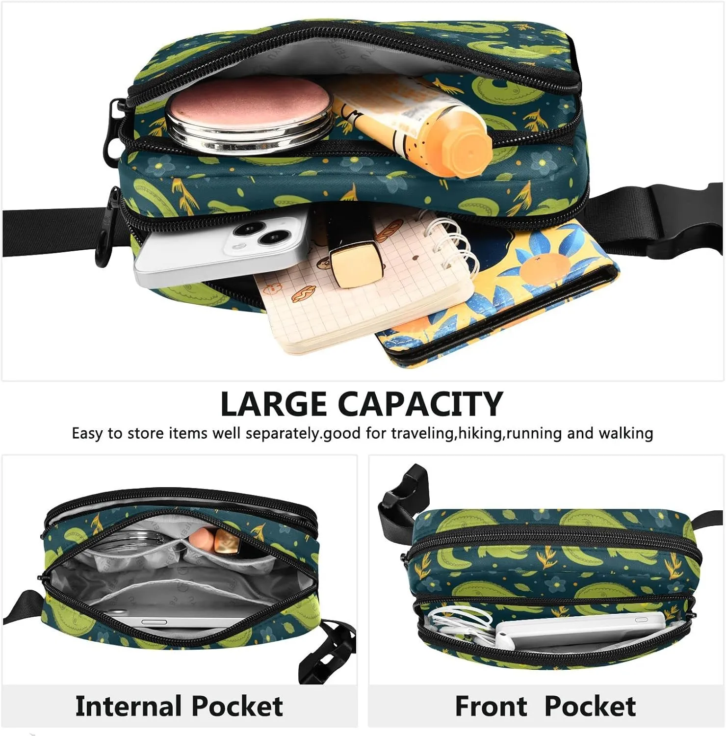 Alligator Pattern Fanny Pack for Men Women,Crossbody Waist Bag Pack with Adjustable Strap Mini Belt Bag for Running Cycling