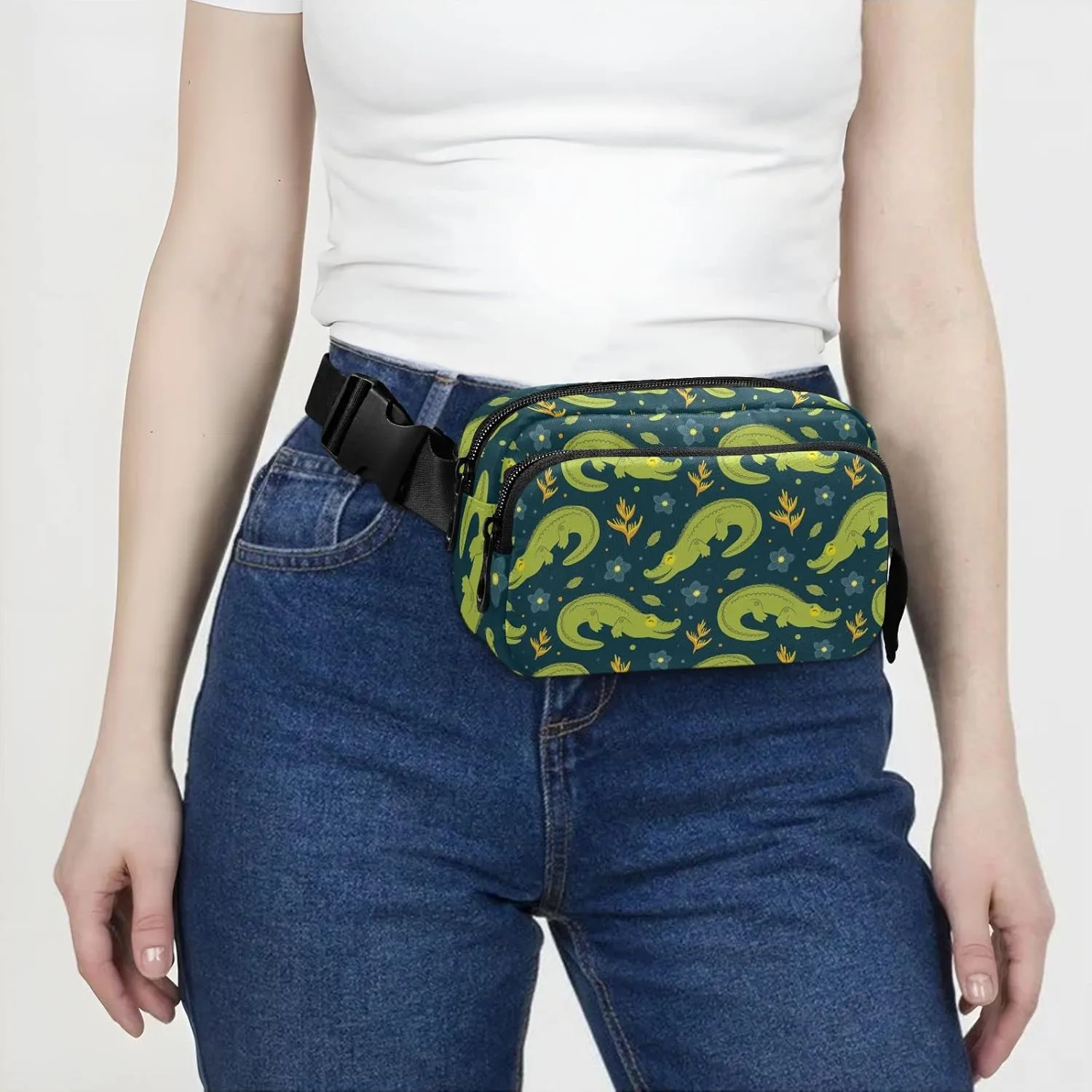 Alligator Pattern Fanny Pack for Men Women,Crossbody Waist Bag Pack with Adjustable Strap Mini Belt Bag for Running Cycling