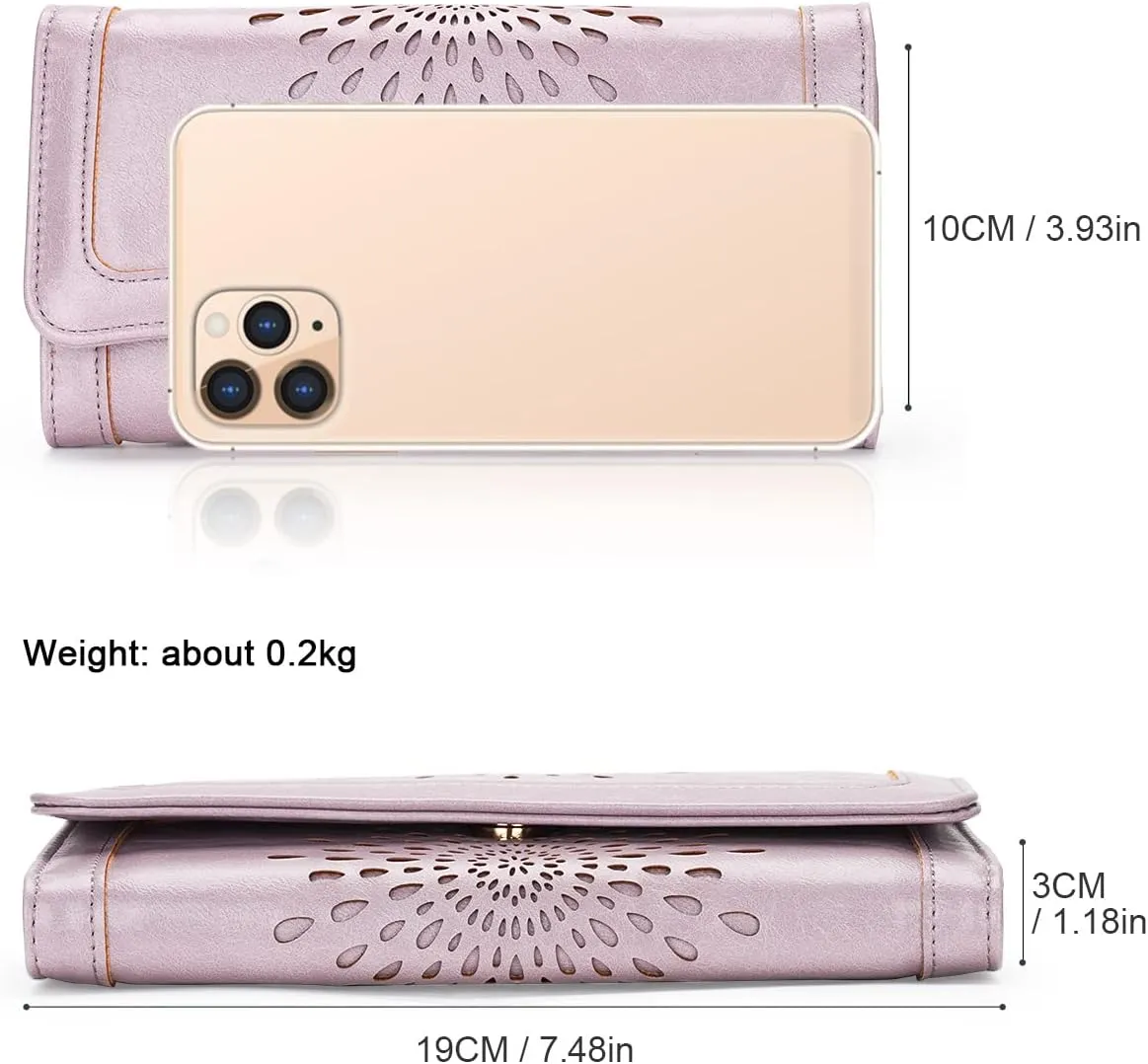 APHISON Womens Wallets RFID Blocking Leather Clutch Long Wallet for Women Card Holder Phone Organizer Ladies Travel Purse Hollow Out Sunflower Design Gift