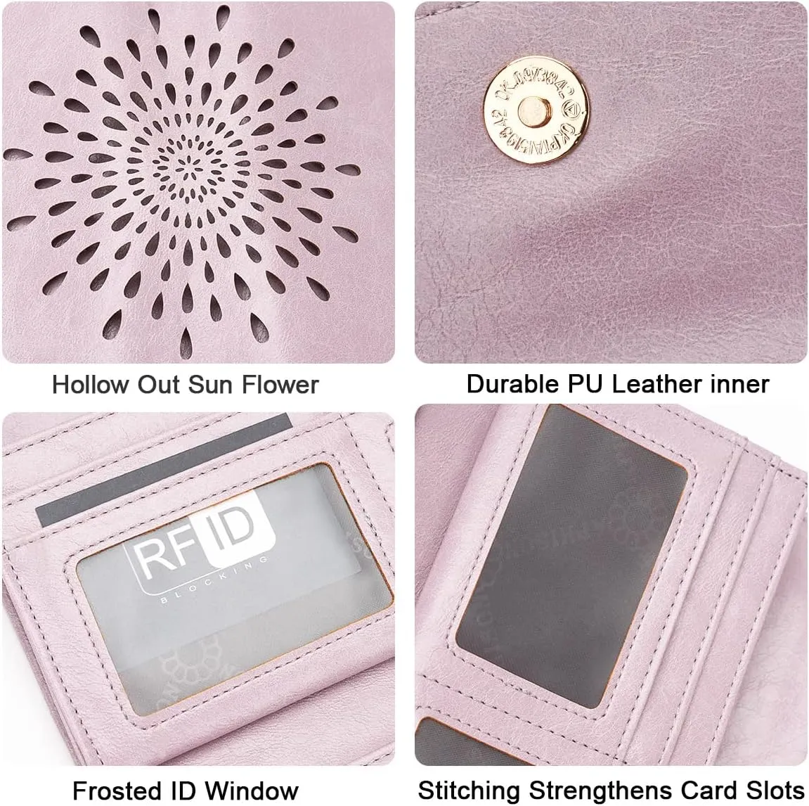 APHISON Womens Wallets RFID Blocking Leather Clutch Long Wallet for Women Card Holder Phone Organizer Ladies Travel Purse Hollow Out Sunflower Design Gift