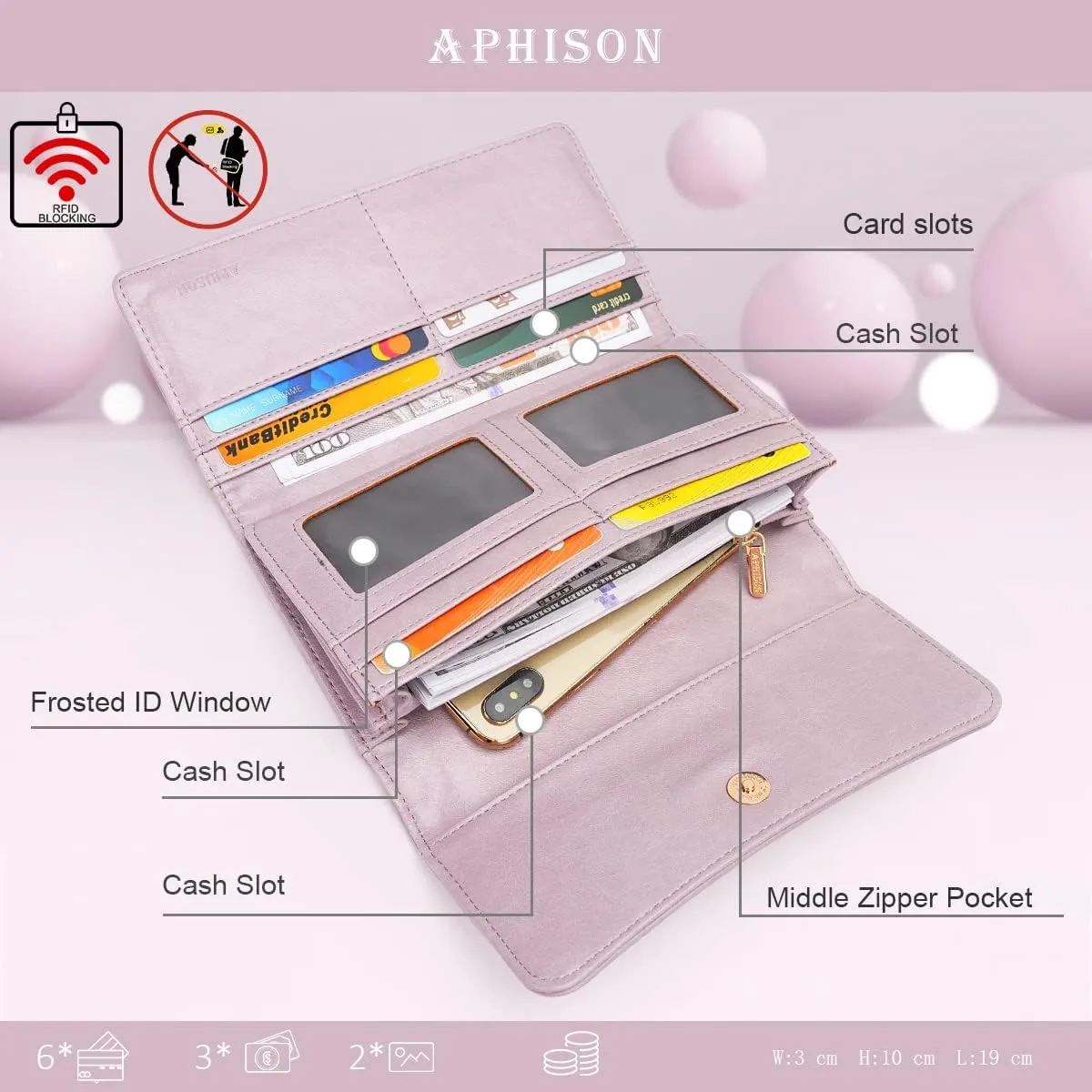 APHISON Womens Wallets RFID Blocking Leather Clutch Long Wallet for Women Card Holder Phone Organizer Ladies Travel Purse Hollow Out Sunflower Design Gift