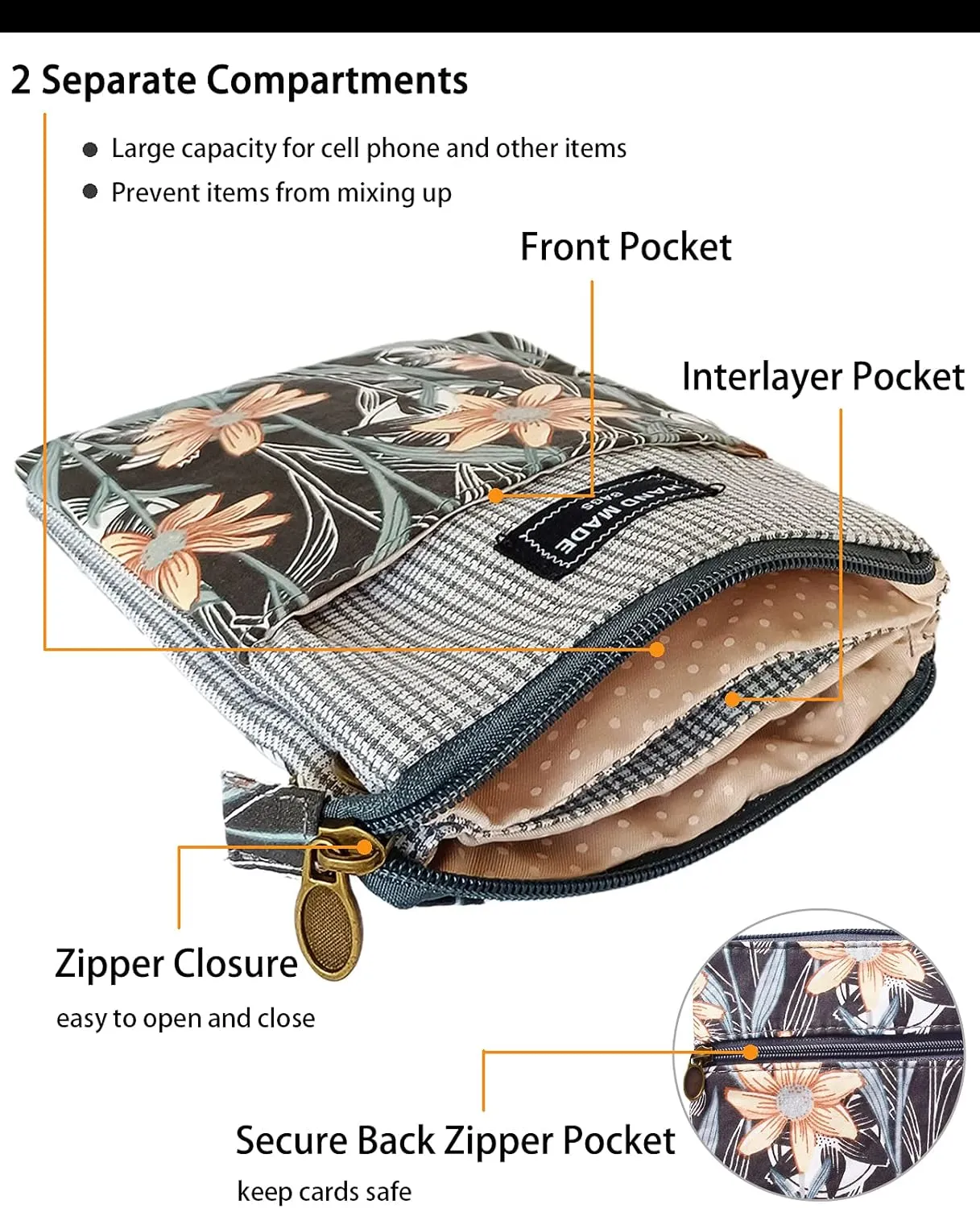 Canvas Cute Crossbody Bags for Women Mini Shoulder Handbag Cell Phone Purse Wallet Leaves Pattern Coin Pouch