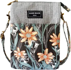 Canvas Cute Crossbody Bags for Women Mini Shoulder Handbag Cell Phone Purse Wallet Leaves Pattern Coin Pouch