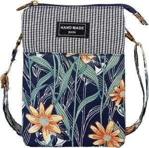 Canvas Cute Crossbody Bags for Women Mini Shoulder Handbag Cell Phone Purse Wallet Leaves Pattern Coin Pouch
