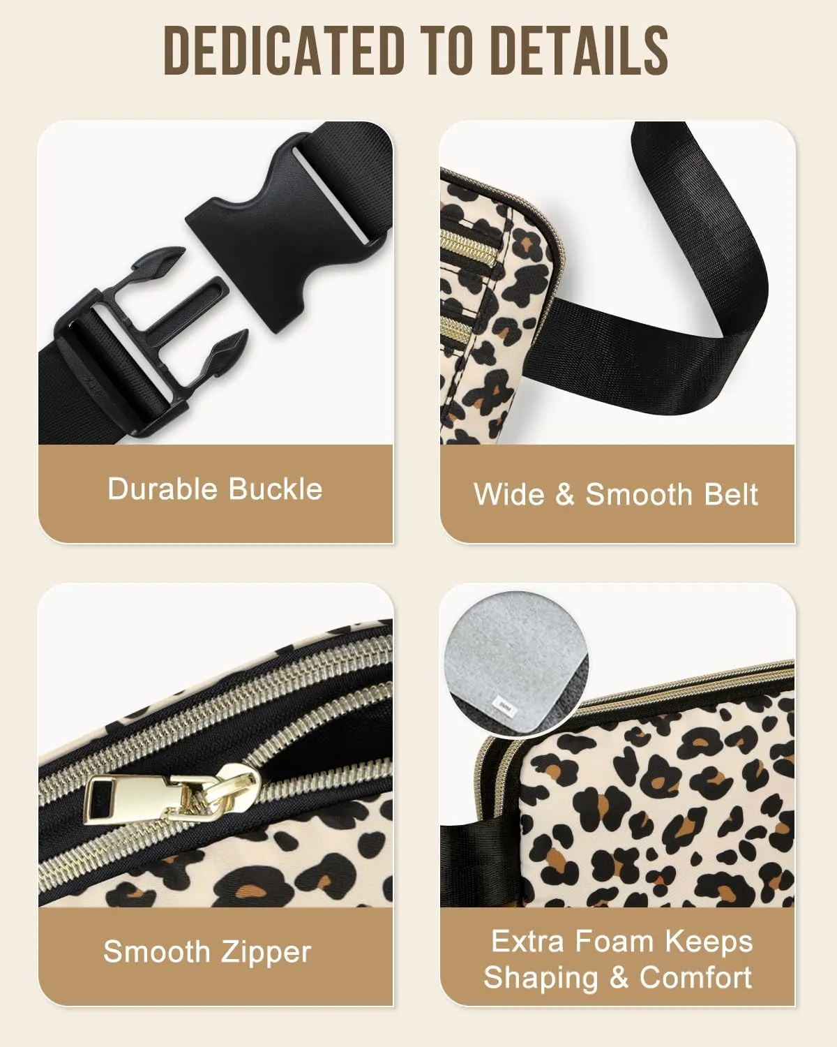 Capolo Fanny Packs for Women Fashion Waist Packs Bag with Adjustable Strap and 4 Zipper Pockets Waterproof Everywhere Crossbody Belt Bag for Workout Running Travelling(Leopard)