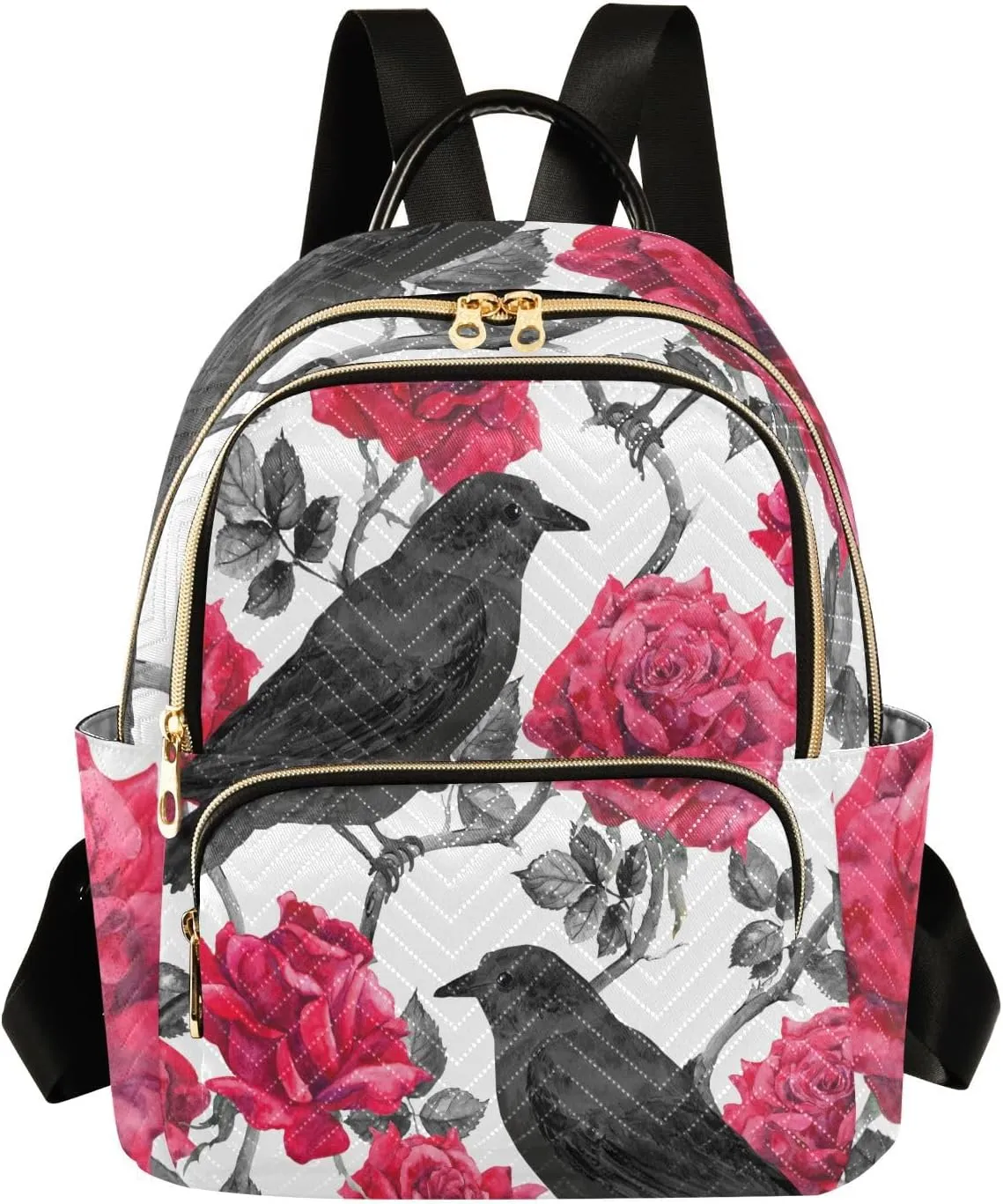 CEBUGI Raven Birds in Red Roses Women's Backpack Purse Fashion Travel Anti Theft Backpack Casual Daypack for Work College,S