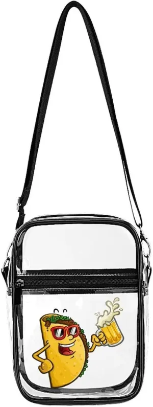 Cheerful Taco with Beer Fashion Shoulder Bag PVC Transparent Unisex Crossbody Bags Cute Handbag Sling Bag