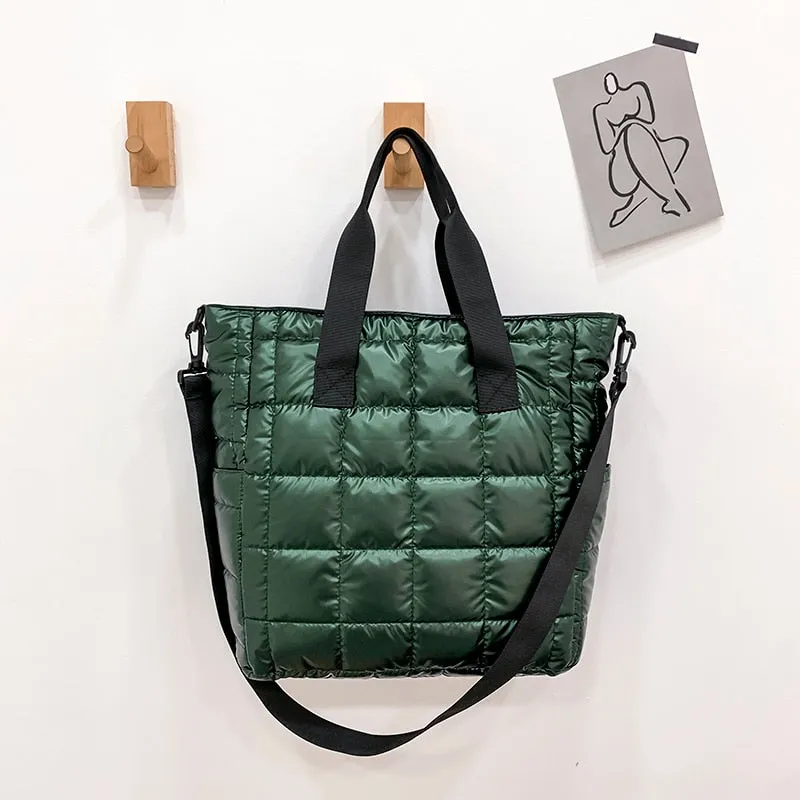 Christmas Gift Casual Nylon Green Shoulder Bag Designer Cotton Women Handbag Quilted Bucket Totes Warm 2021 hit Winter Large Capacity Blue