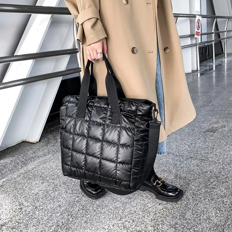 Christmas Gift Casual Nylon Green Shoulder Bag Designer Cotton Women Handbag Quilted Bucket Totes Warm 2021 hit Winter Large Capacity Blue