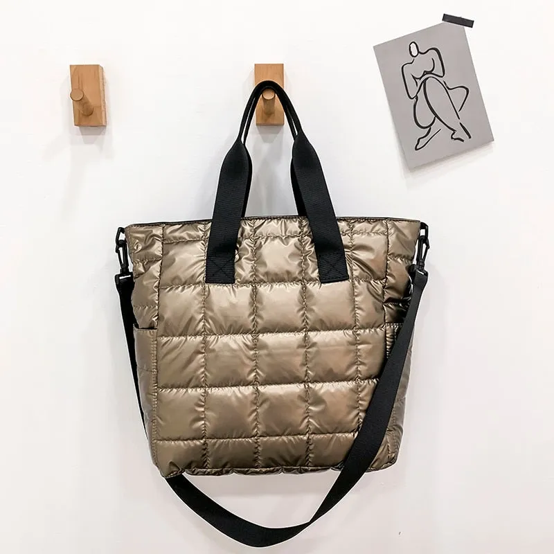 Christmas Gift Casual Nylon Green Shoulder Bag Designer Cotton Women Handbag Quilted Bucket Totes Warm 2021 hit Winter Large Capacity Blue