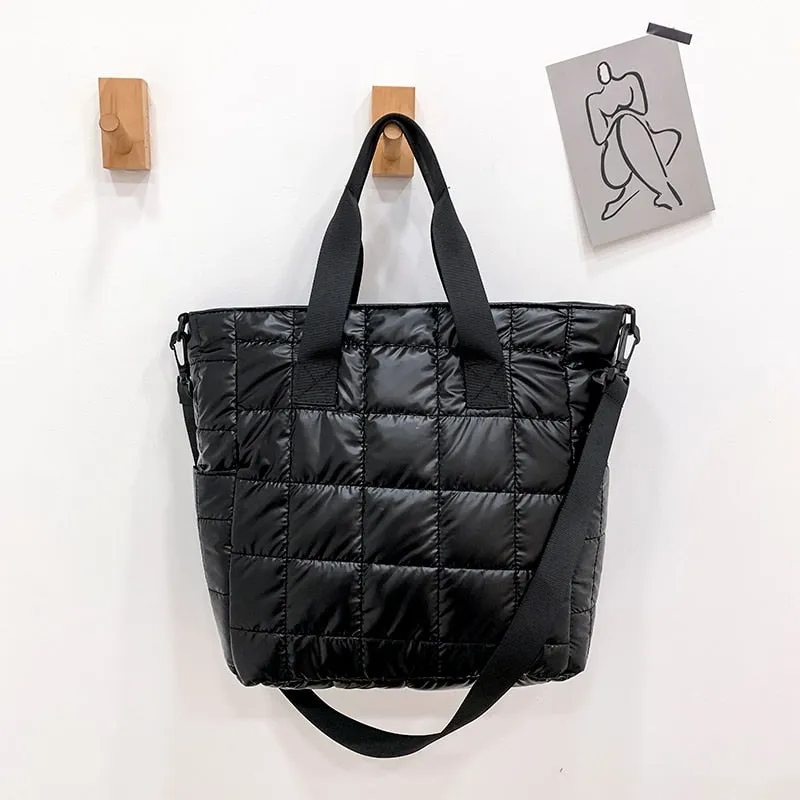 Christmas Gift Casual Nylon Green Shoulder Bag Designer Cotton Women Handbag Quilted Bucket Totes Warm 2021 hit Winter Large Capacity Blue