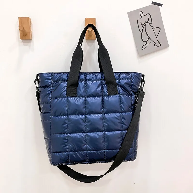 Christmas Gift Casual Nylon Green Shoulder Bag Designer Cotton Women Handbag Quilted Bucket Totes Warm 2021 hit Winter Large Capacity Blue