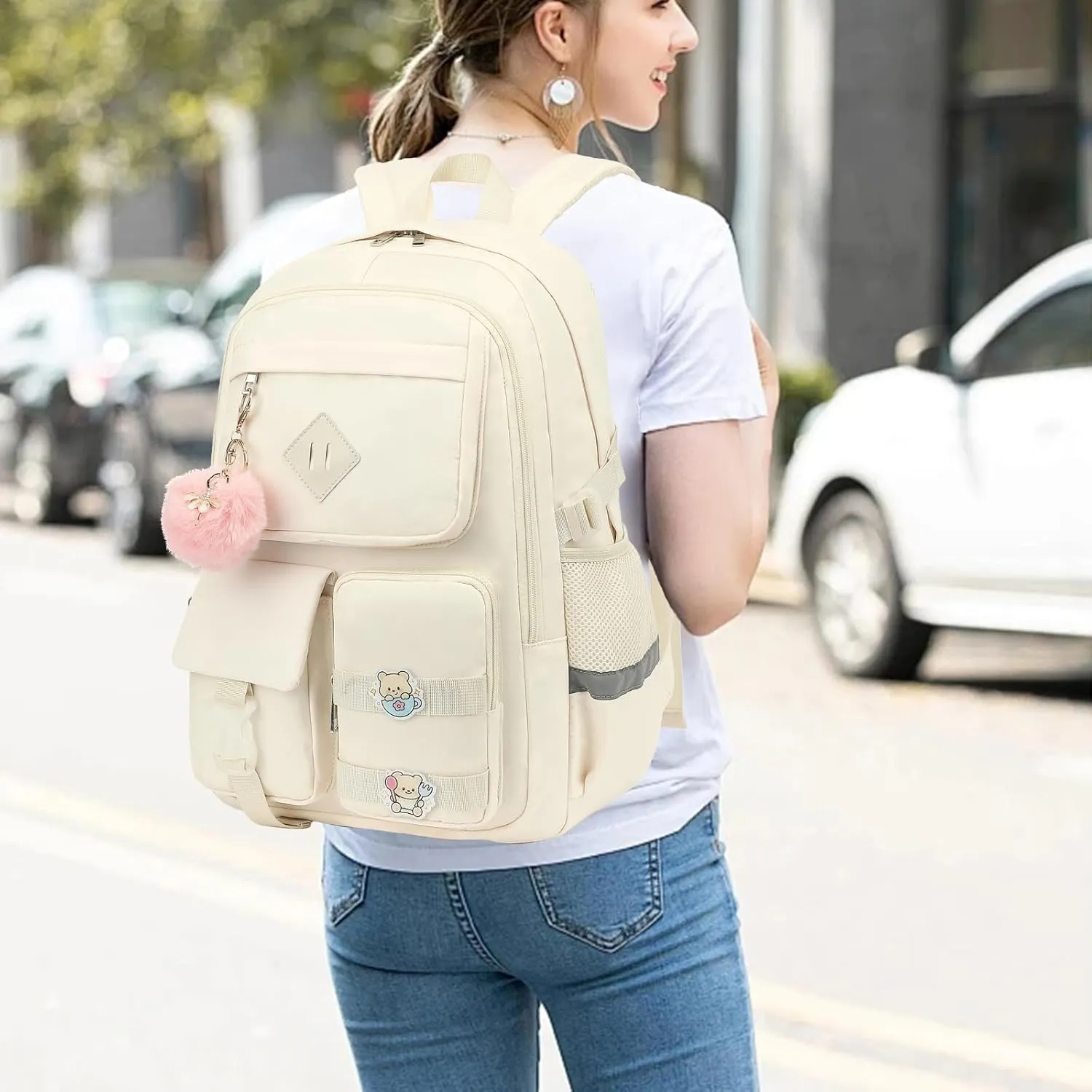 College School Backpack for Girls, Women Travel Laptop Backpacks Teens Middle High School Bookbag (Beige)