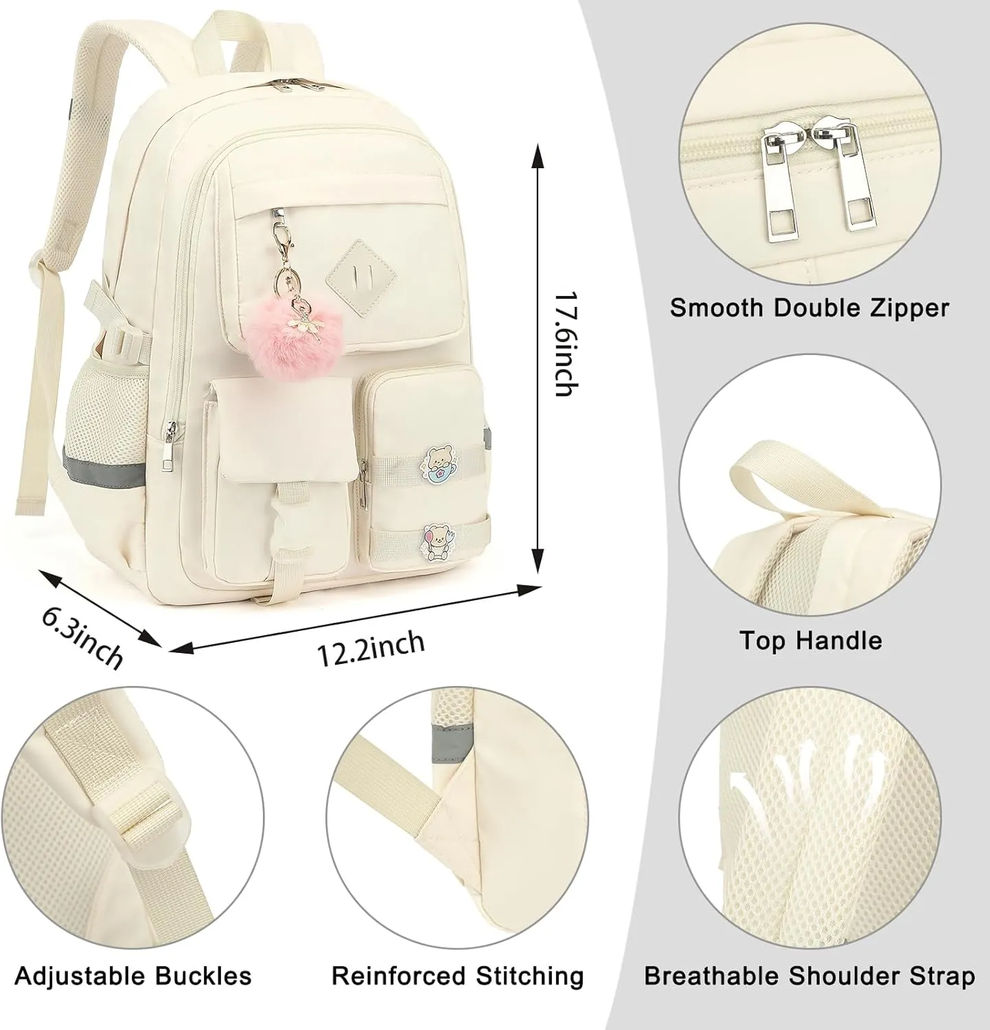 College School Backpack for Girls, Women Travel Laptop Backpacks Teens Middle High School Bookbag (Beige)