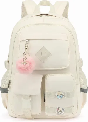 College School Backpack for Girls, Women Travel Laptop Backpacks Teens Middle High School Bookbag (Beige)