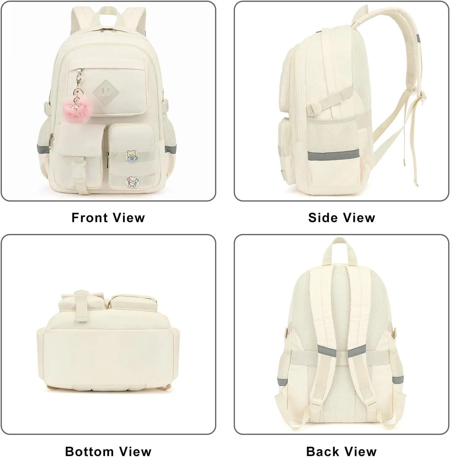 College School Backpack for Girls, Women Travel Laptop Backpacks Teens Middle High School Bookbag (Beige)