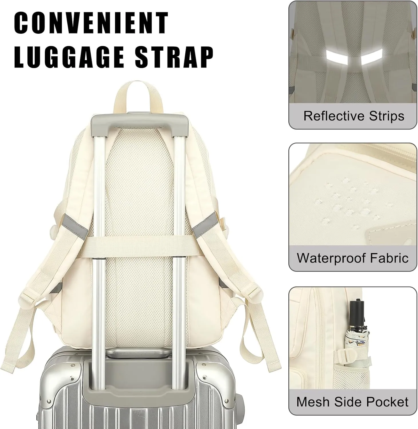 College School Backpack for Girls, Women Travel Laptop Backpacks Teens Middle High School Bookbag (Beige)