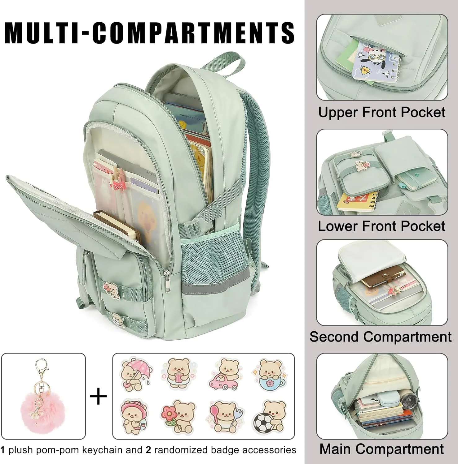 College School Backpack for Girls, Women Travel Laptop Backpacks Teens Middle High School Bookbag (Green)