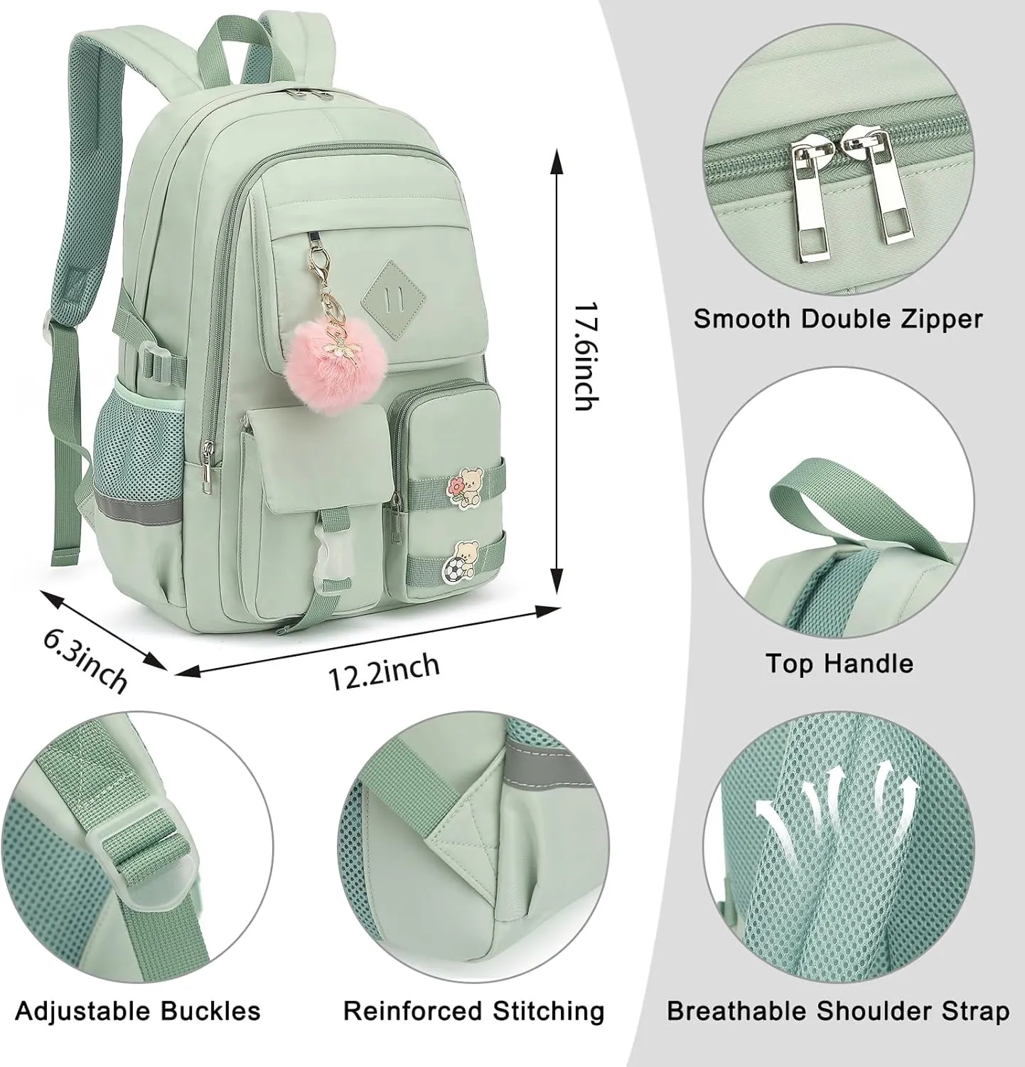 College School Backpack for Girls, Women Travel Laptop Backpacks Teens Middle High School Bookbag (Green)