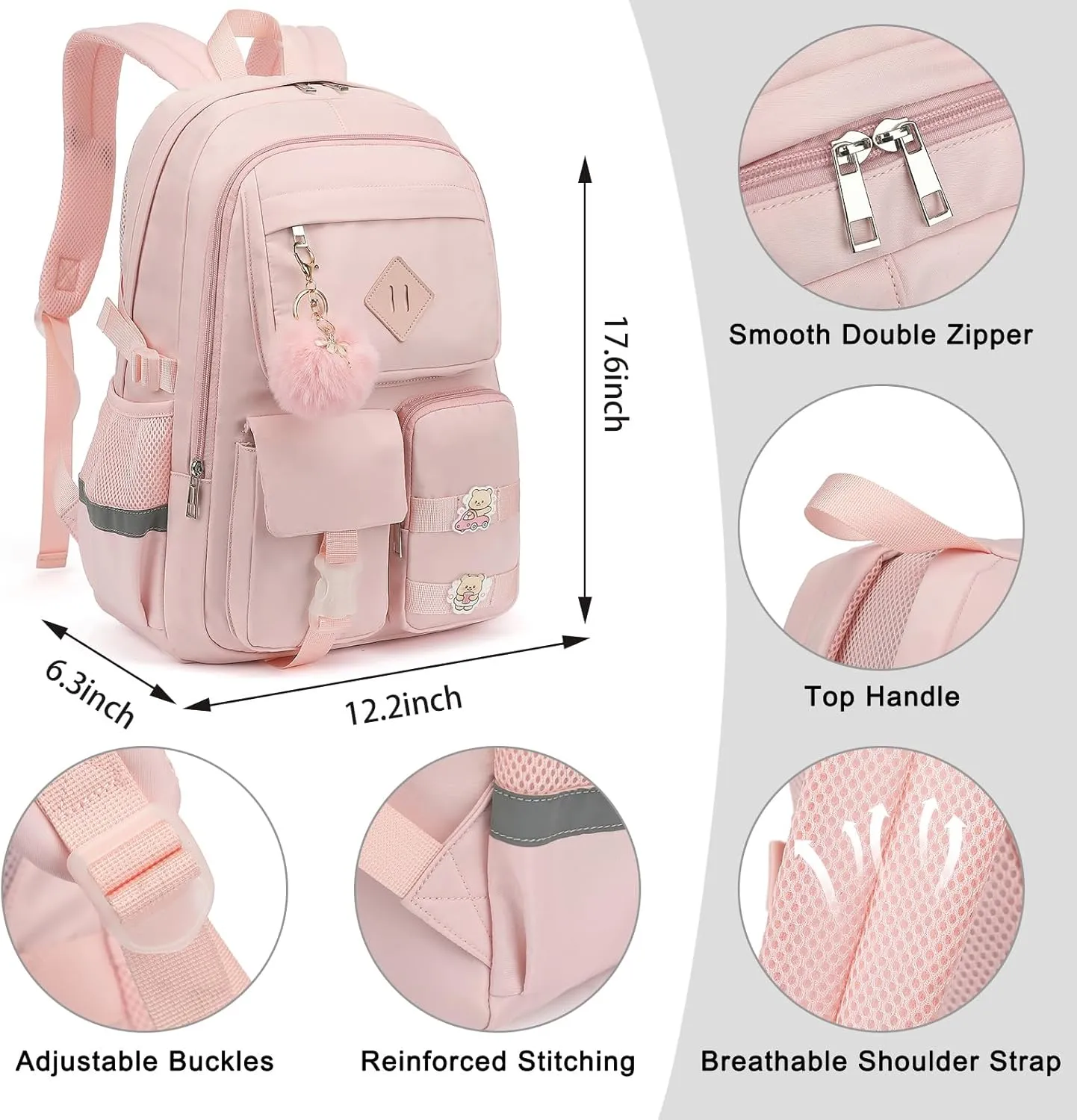 College School Backpack for Girls, Women Travel Laptop Backpacks Teens Middle High School Bookbag (Pink)
