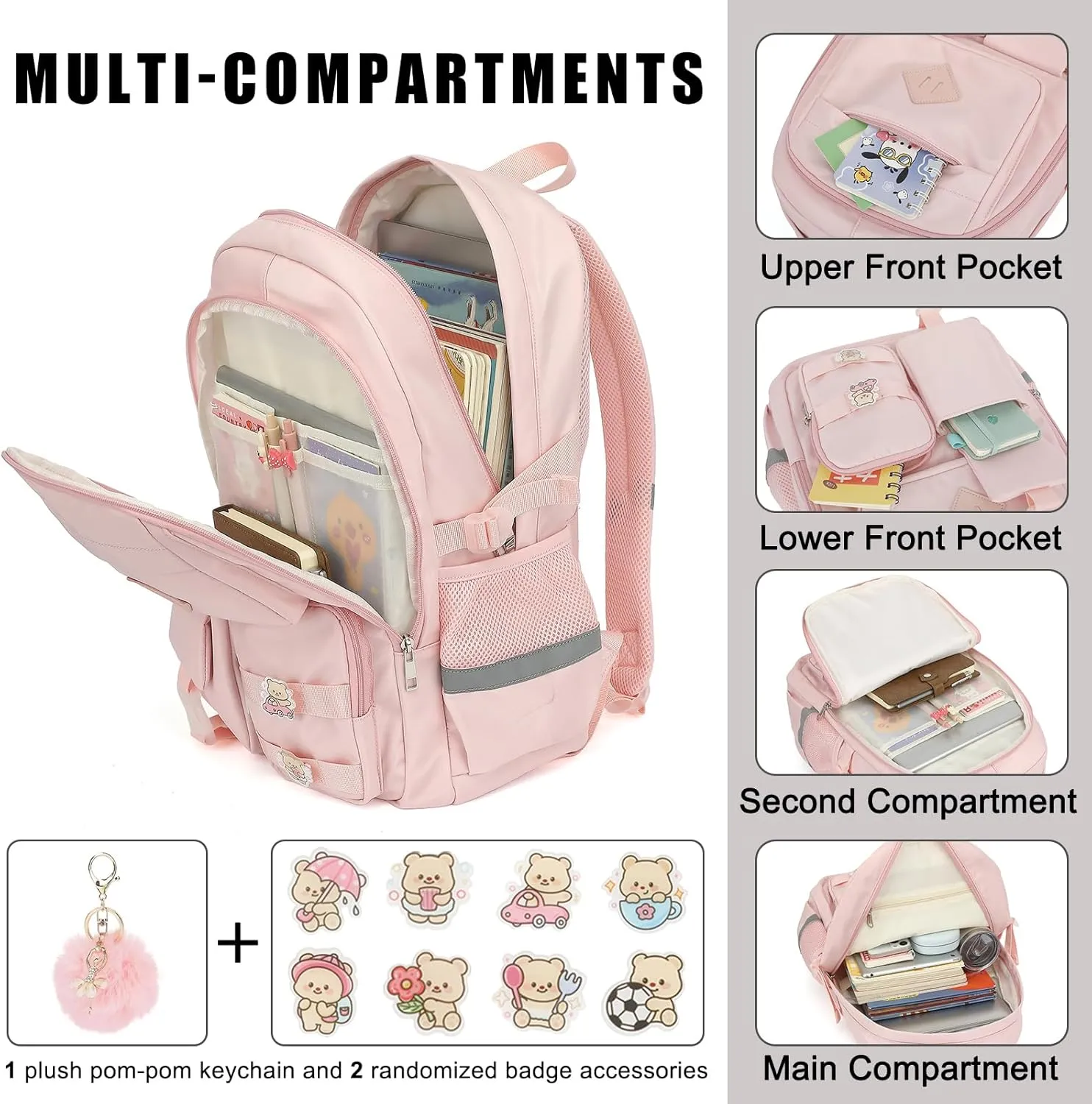 College School Backpack for Girls, Women Travel Laptop Backpacks Teens Middle High School Bookbag (Pink)