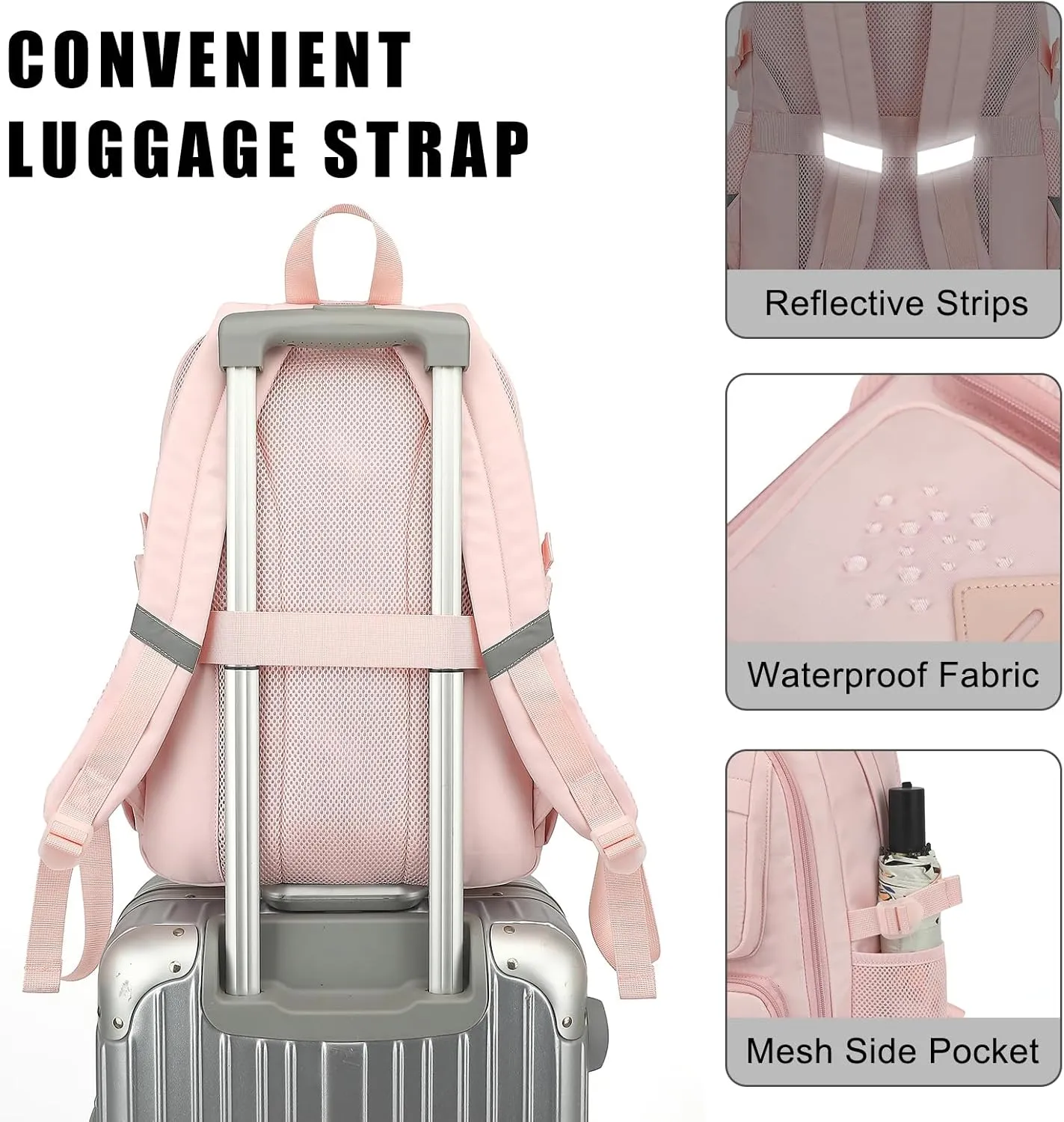 College School Backpack for Girls, Women Travel Laptop Backpacks Teens Middle High School Bookbag (Pink)
