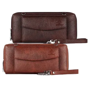 Combo of 2: Women's Wallets with Zipper Pocket & Snap Closure | Twin Handles | Rust & Dark Brown