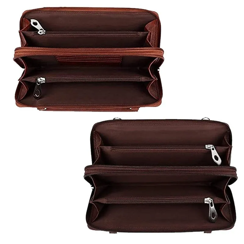 Combo of 2: Women's Wallets with Zipper Pocket & Snap Closure | Twin Handles | Rust & Dark Brown