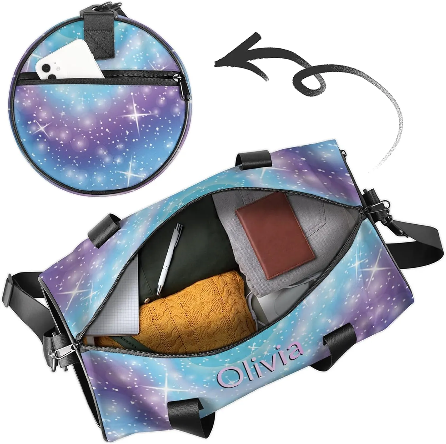 Custom Gymnastics Duffel Bag Round Personalized Name Dance Ballet Bags Waterproof