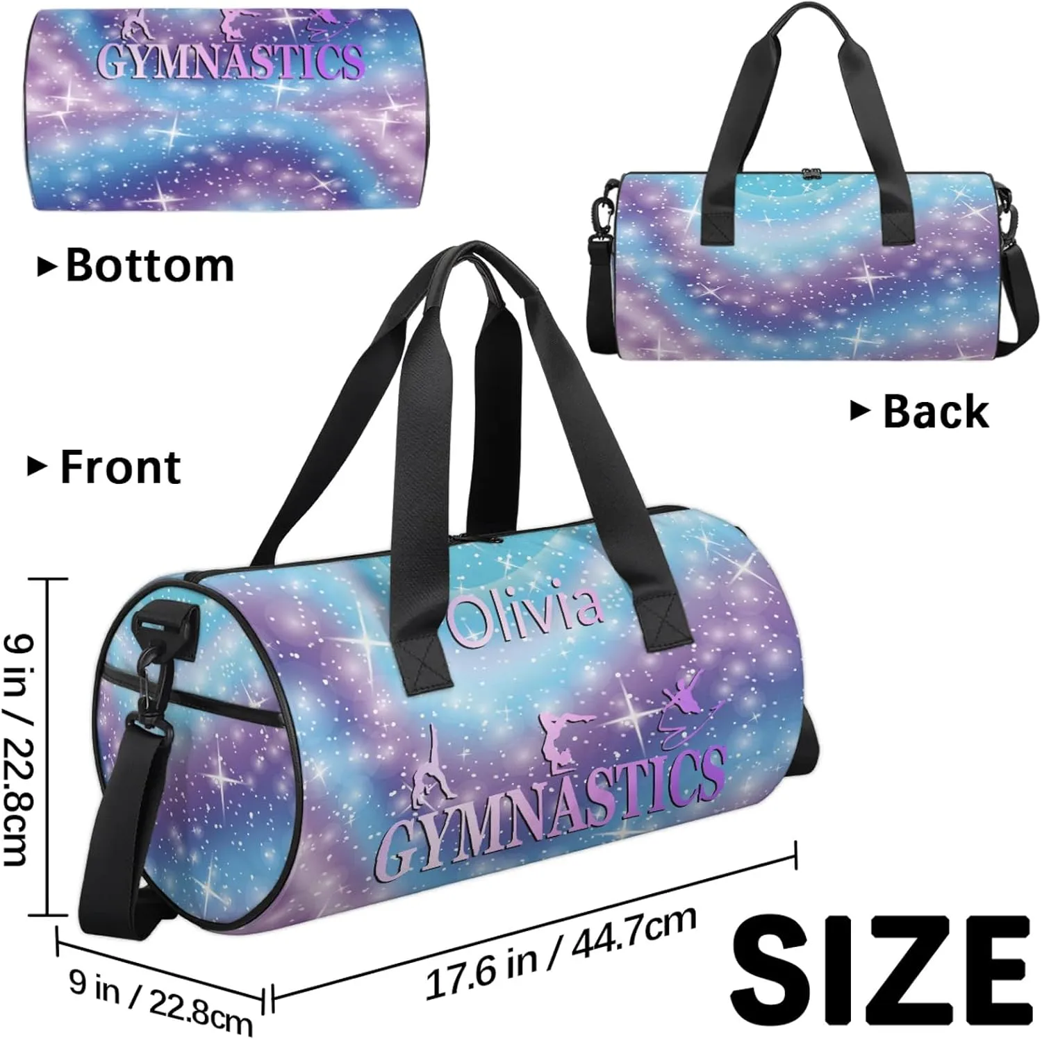 Custom Gymnastics Duffel Bag Round Personalized Name Dance Ballet Bags Waterproof
