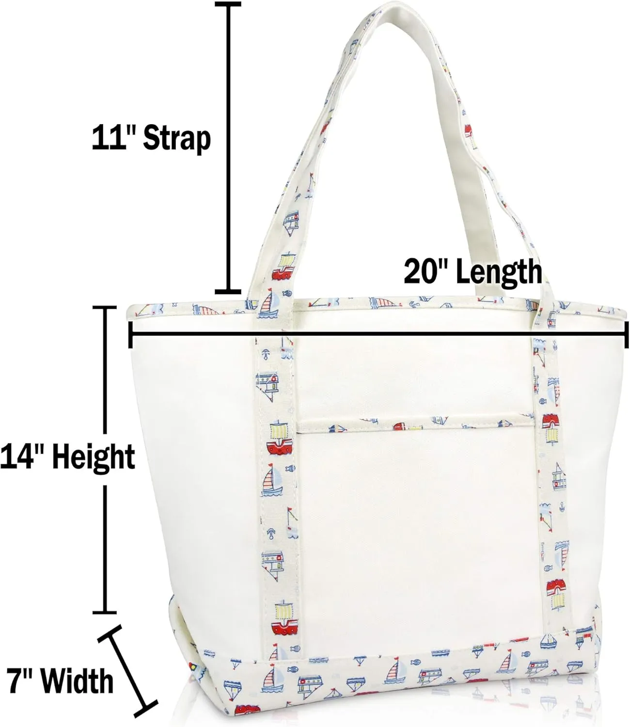 DALIX 20" Large Sail Boat Tote Shoulder Bag Heavy Cotton Canvas in White