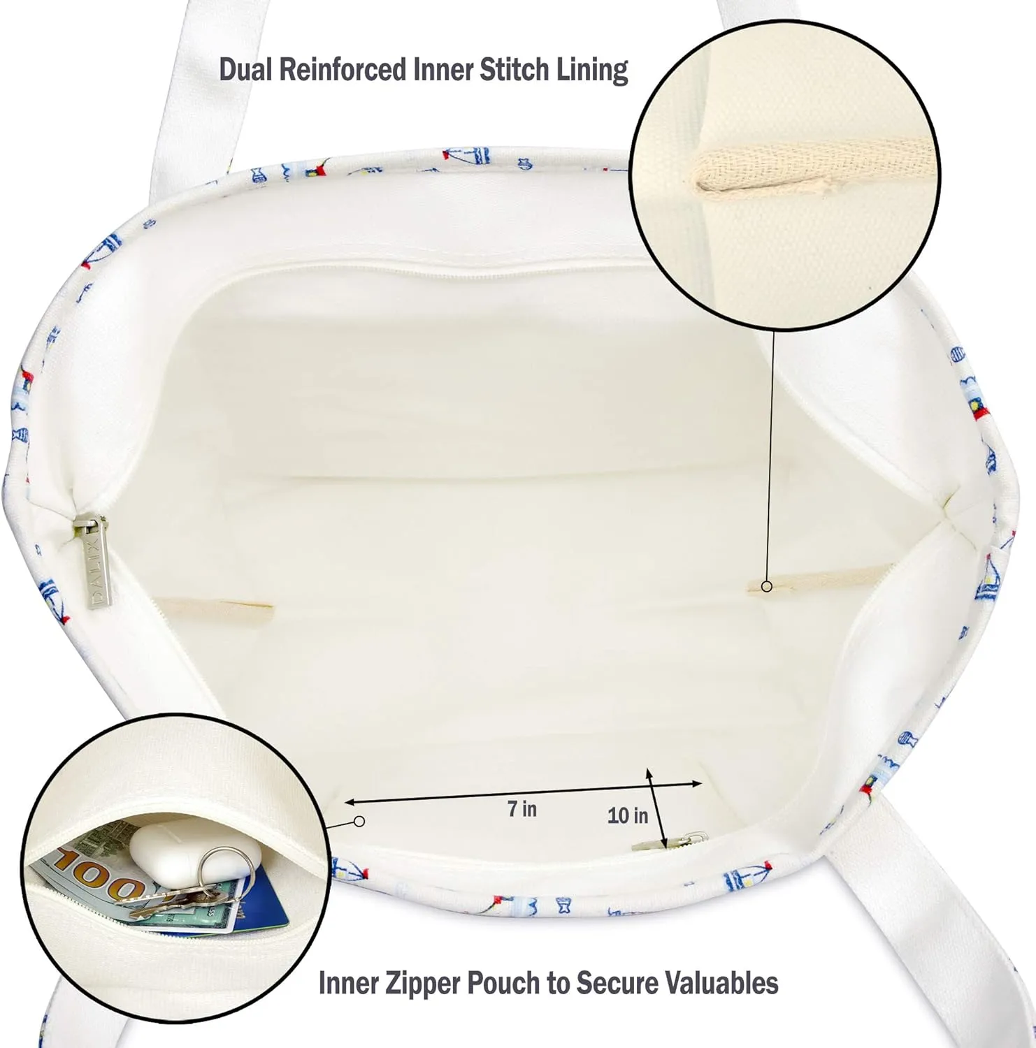 DALIX 20" Large Sail Boat Tote Shoulder Bag Heavy Cotton Canvas in White