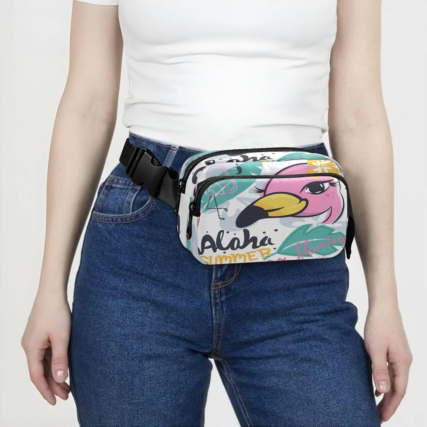 Fanny Packs for Women Men Pink Flamingo Girl Belt Bag Waterproof Fashion Waist Pack with Adjustable Strap Tropical Cartoon Waist Bag Hip Bumbags for Running Workout Travel Hiking Cycling