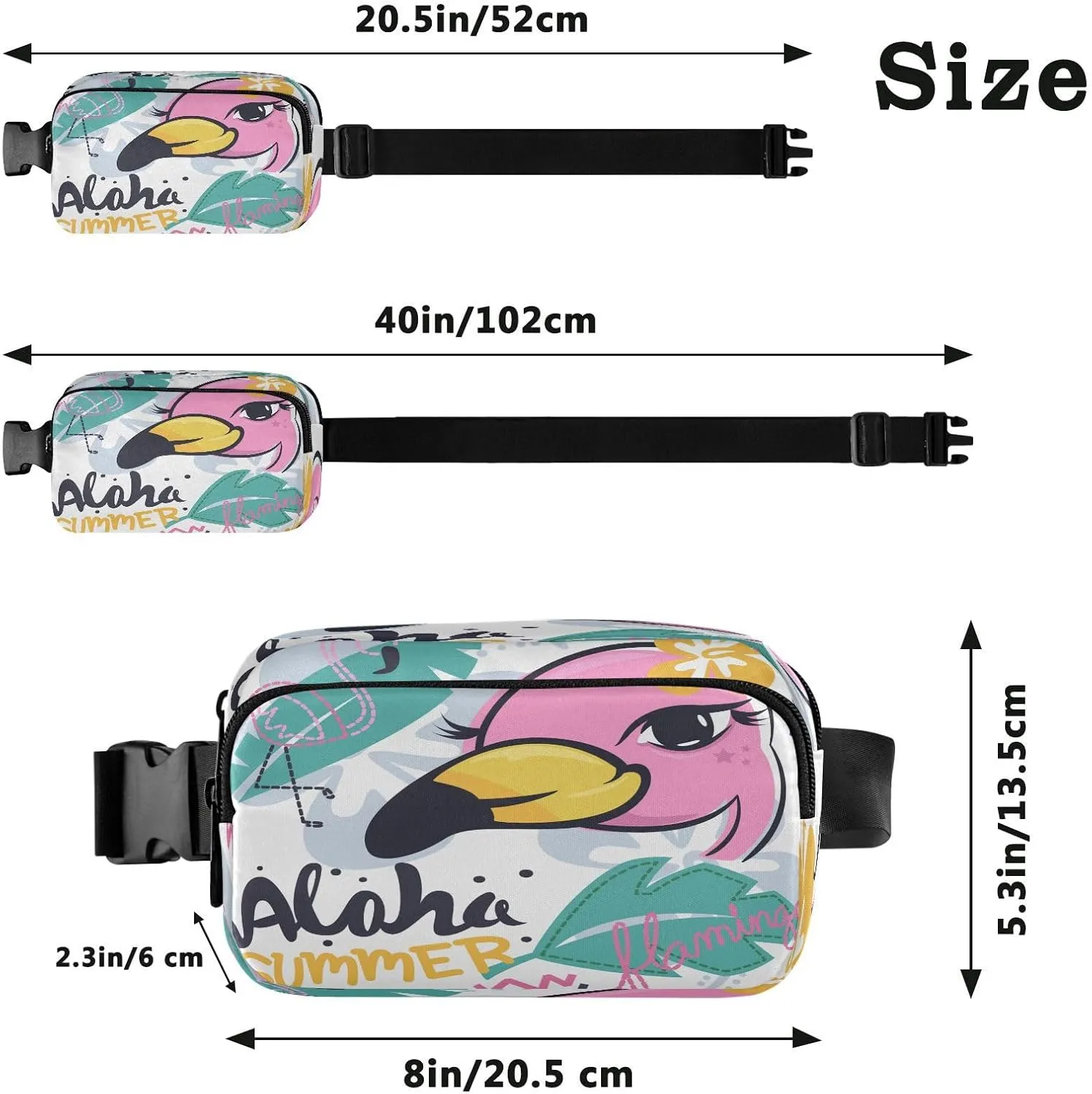 Fanny Packs for Women Men Pink Flamingo Girl Belt Bag Waterproof Fashion Waist Pack with Adjustable Strap Tropical Cartoon Waist Bag Hip Bumbags for Running Workout Travel Hiking Cycling