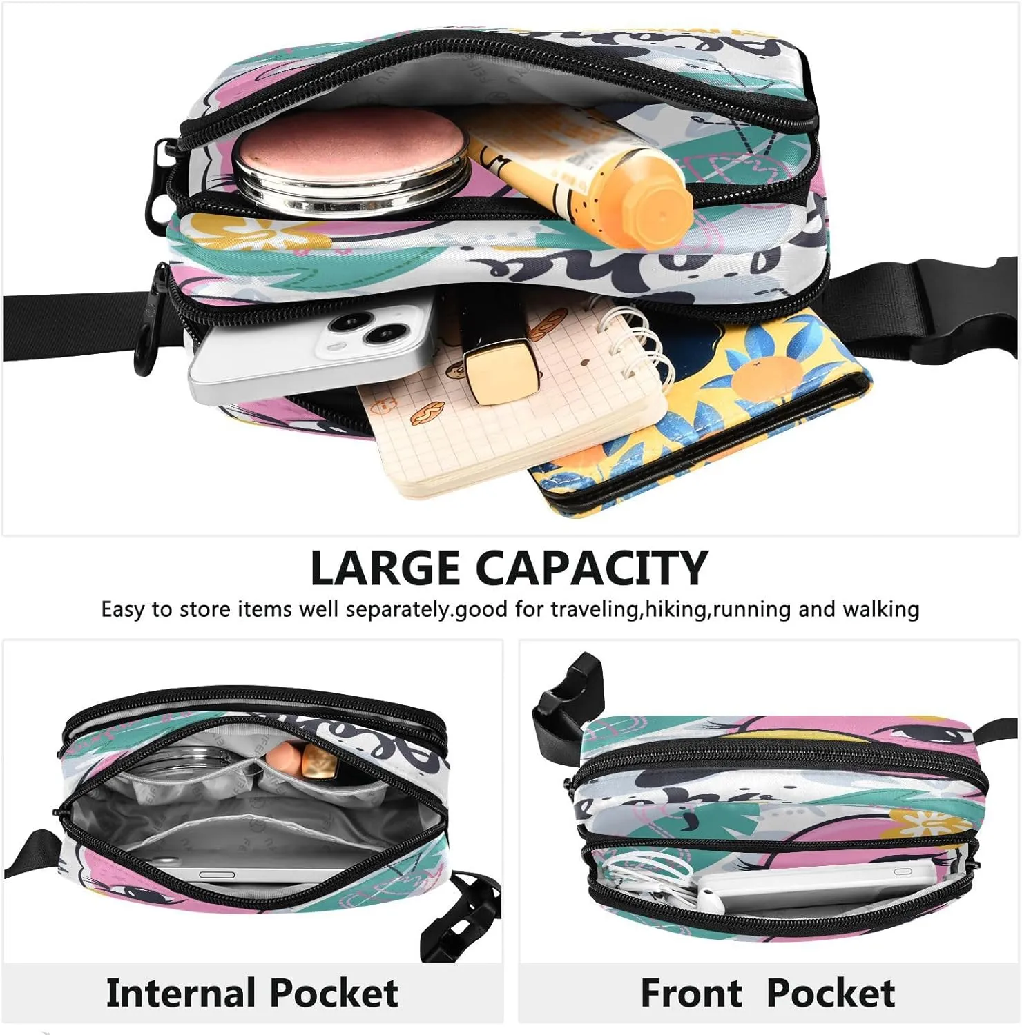 Fanny Packs for Women Men Pink Flamingo Girl Belt Bag Waterproof Fashion Waist Pack with Adjustable Strap Tropical Cartoon Waist Bag Hip Bumbags for Running Workout Travel Hiking Cycling