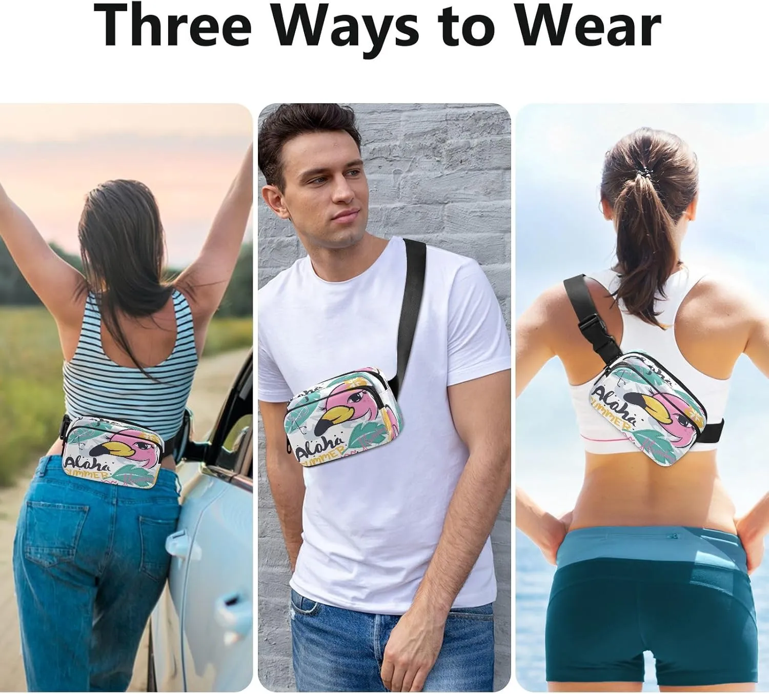 Fanny Packs for Women Men Pink Flamingo Girl Belt Bag Waterproof Fashion Waist Pack with Adjustable Strap Tropical Cartoon Waist Bag Hip Bumbags for Running Workout Travel Hiking Cycling