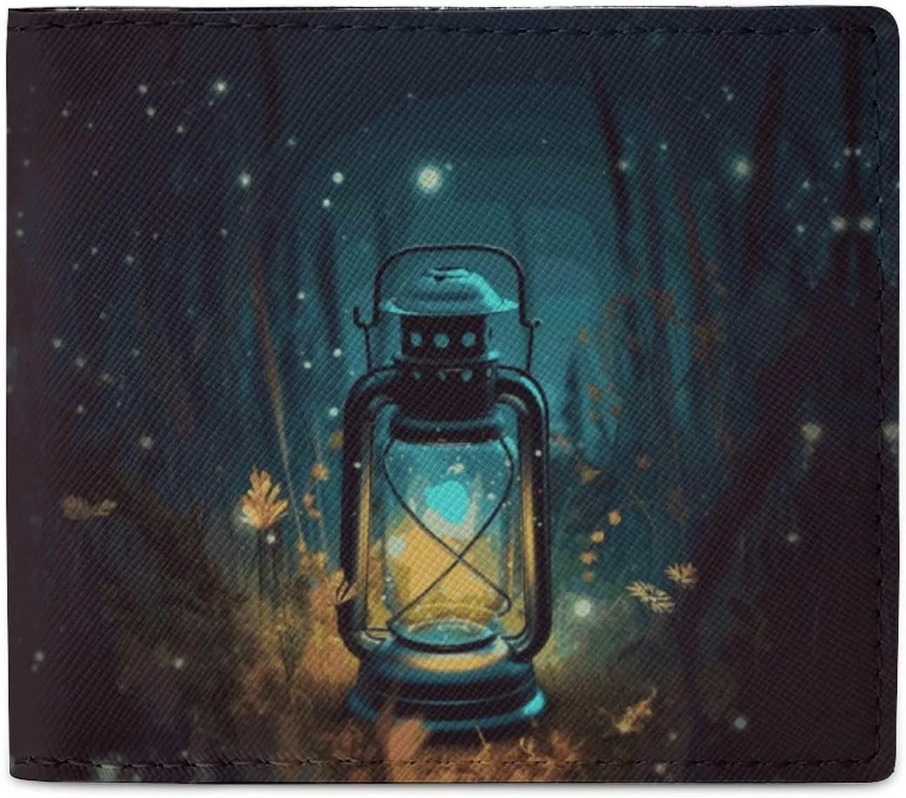 Fireflies And Lantern Bifold Wallet with ID Window, Leather Slim Wallet Easy Access Compact Purse for Men Women
