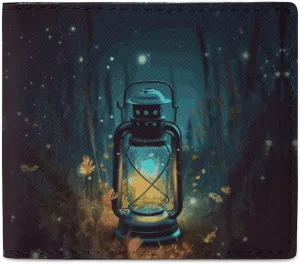 Fireflies And Lantern Bifold Wallet with ID Window, Leather Slim Wallet Easy Access Compact Purse for Men Women