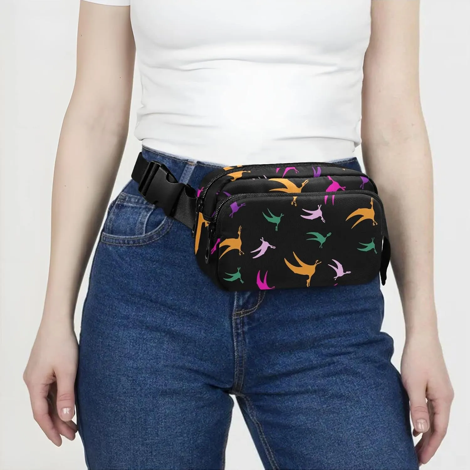 Flying Pterodactyl Fanny Pack for Men Women,Crossbody Waist Bag Pack with Adjustable Strap Mini Belt Bag for Running Cycling
