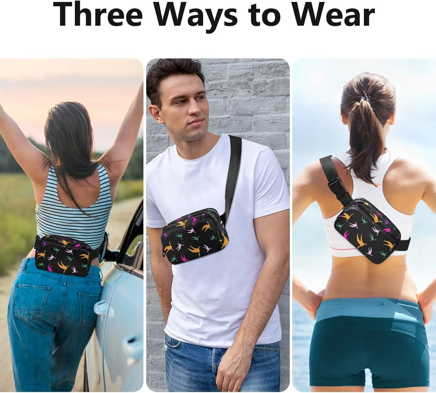Flying Pterodactyl Fanny Pack for Men Women,Crossbody Waist Bag Pack with Adjustable Strap Mini Belt Bag for Running Cycling