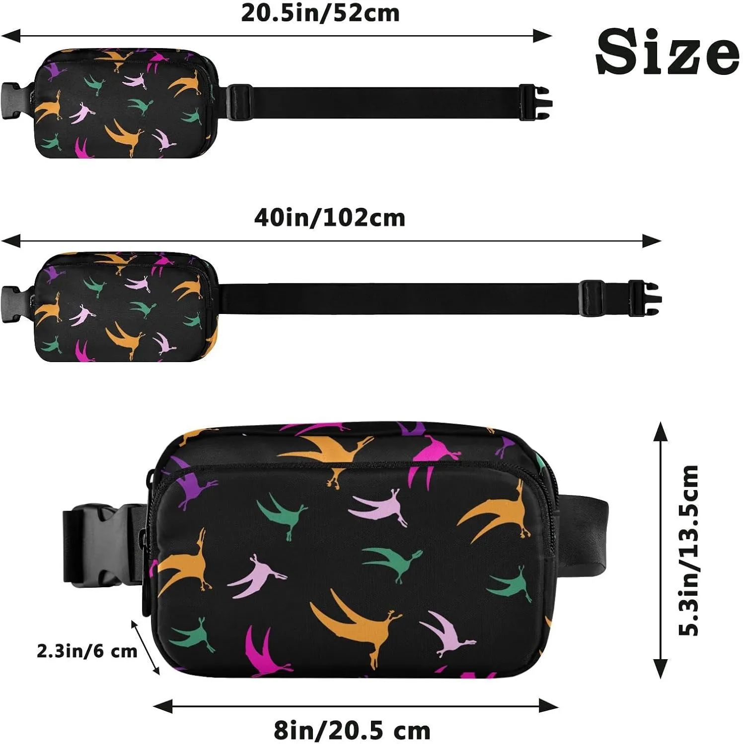 Flying Pterodactyl Fanny Pack for Men Women,Crossbody Waist Bag Pack with Adjustable Strap Mini Belt Bag for Running Cycling