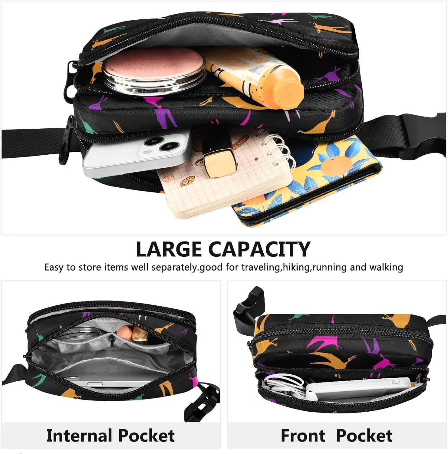 Flying Pterodactyl Fanny Pack for Men Women,Crossbody Waist Bag Pack with Adjustable Strap Mini Belt Bag for Running Cycling