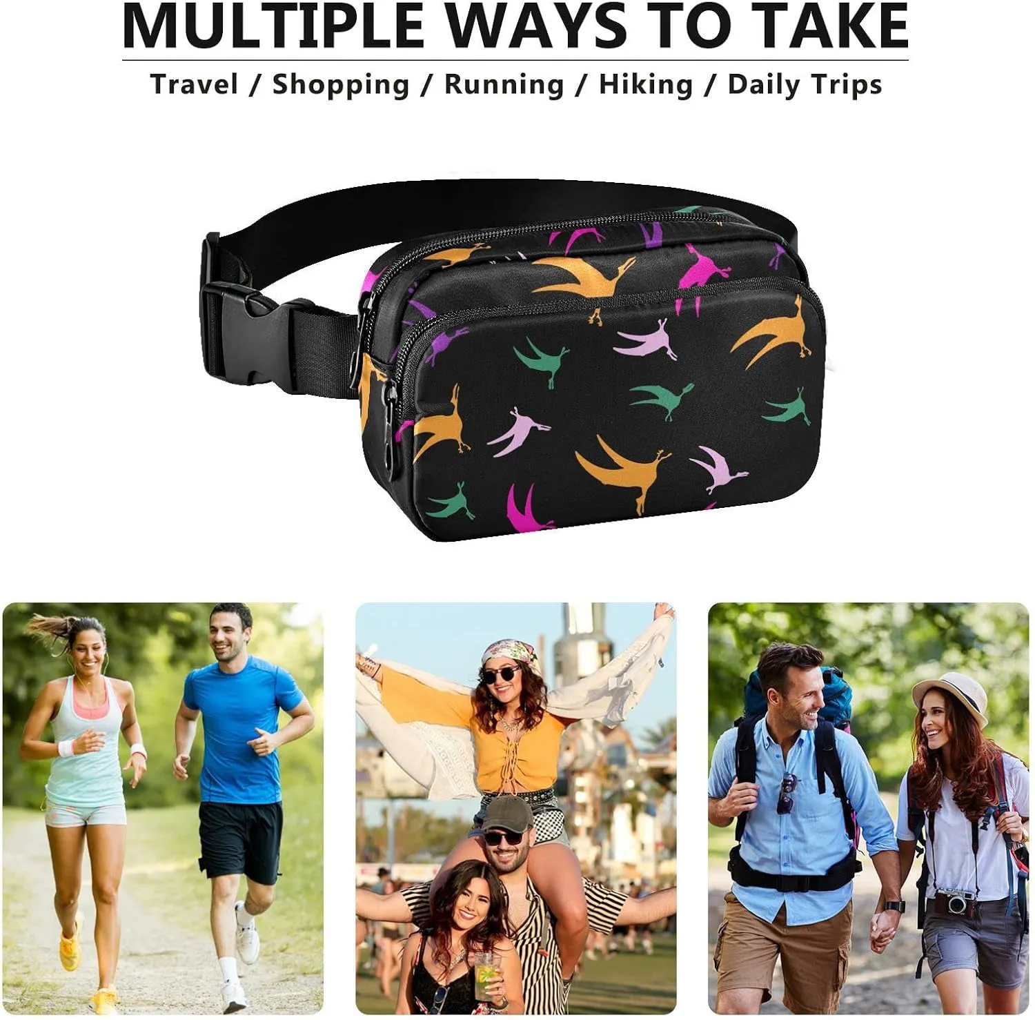 Flying Pterodactyl Fanny Pack for Men Women,Crossbody Waist Bag Pack with Adjustable Strap Mini Belt Bag for Running Cycling