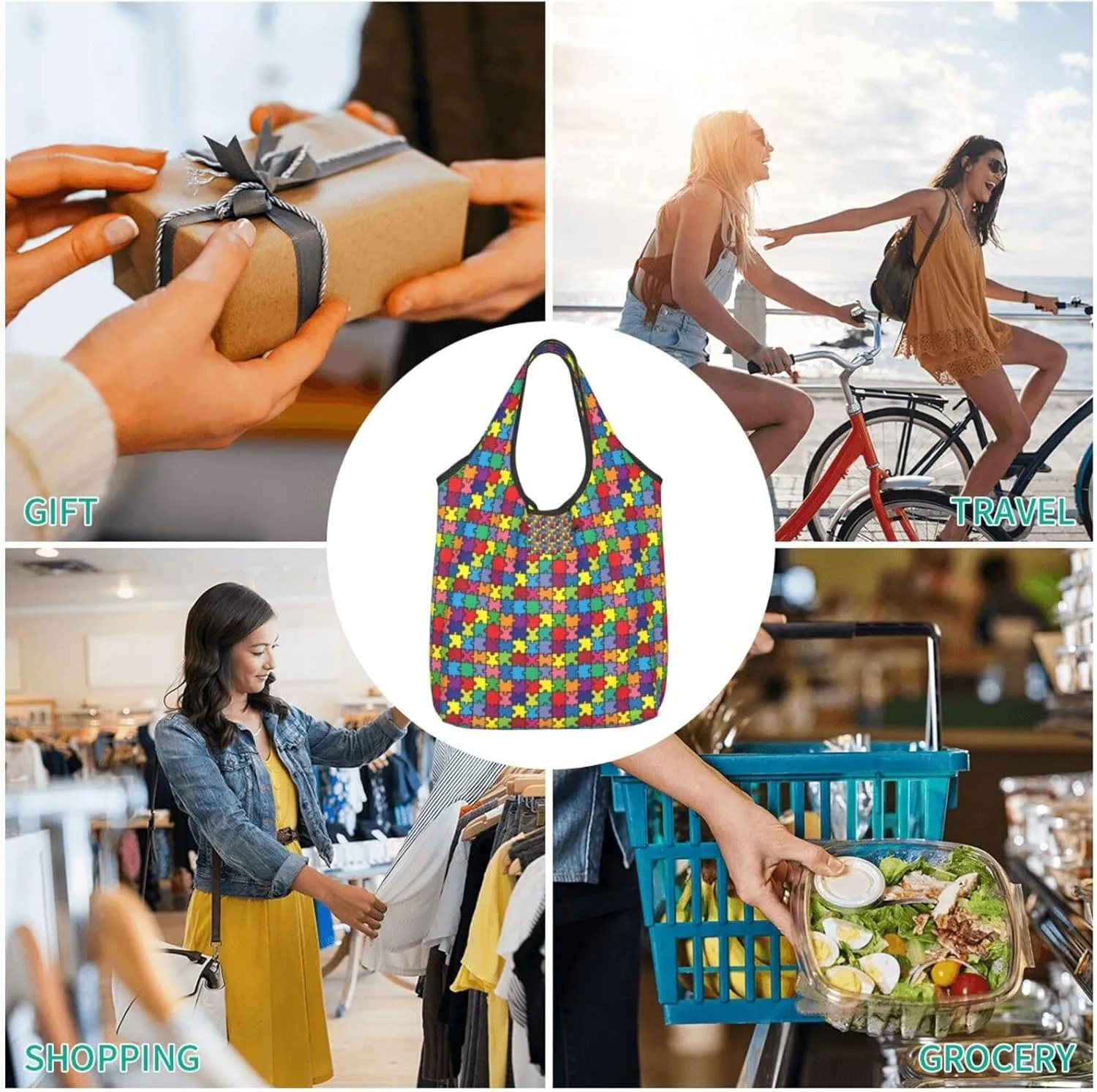 Foldable Reusable Shopping Tote  Waterproof, Lightweight & Durable for Groceries, Travel & Daily Use