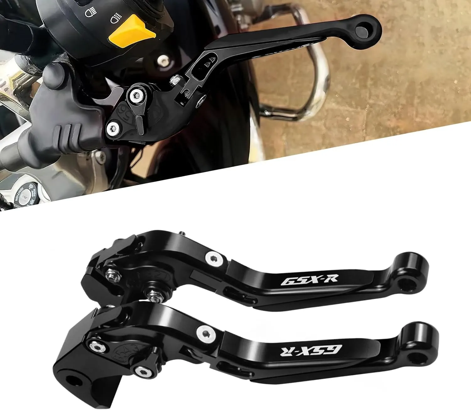 for Suzuki GSXR 600 750 1000 Motorcycle Clutch Lever Folding Extendable Adjustable Handlebars Brake and Clutch Levers Set(Black)