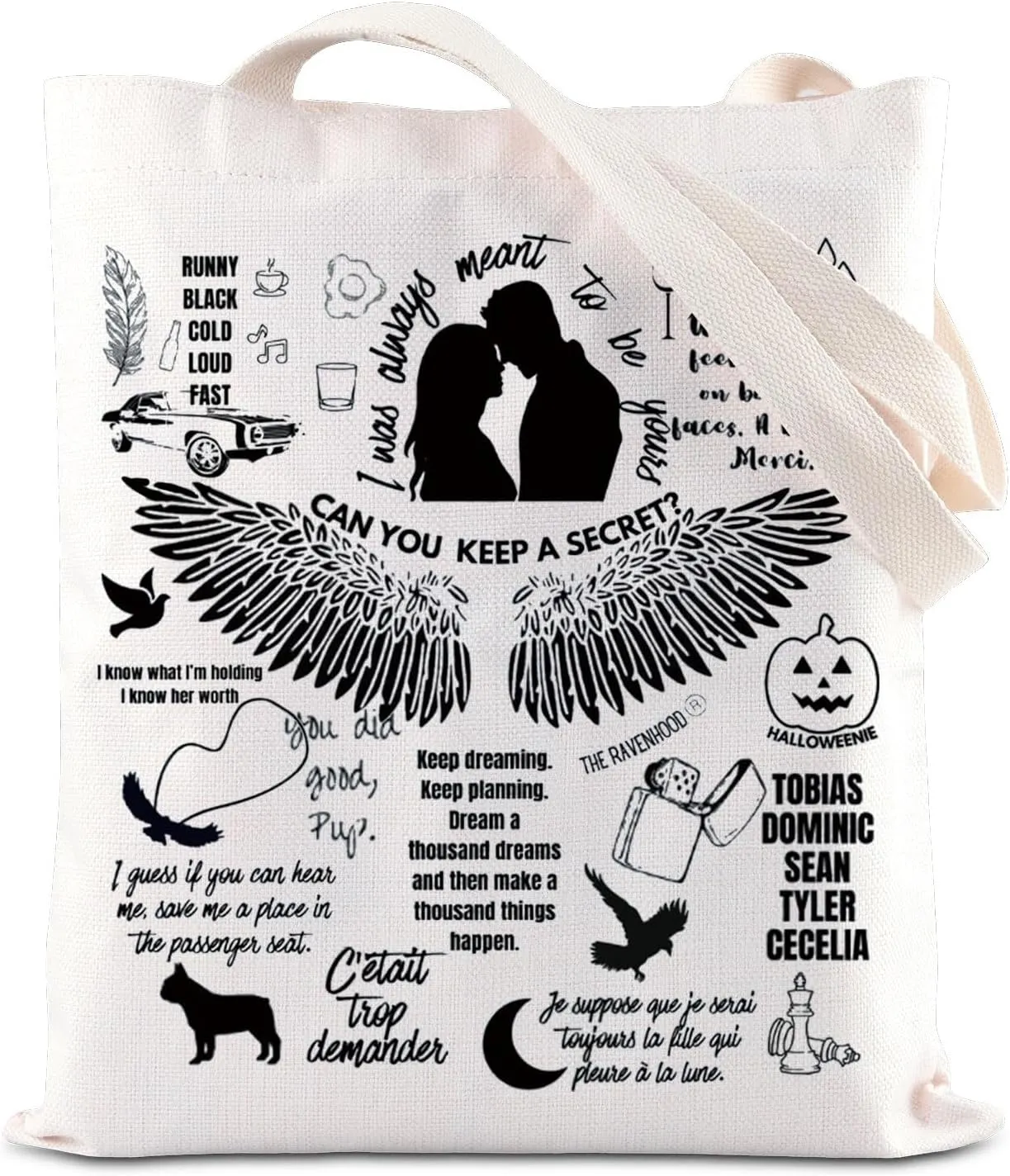 FOTAP Raven Merch Raven Series Tote Bag Raven Inspire Handbag Dark Romance Bookish Gift Book Lover Gift