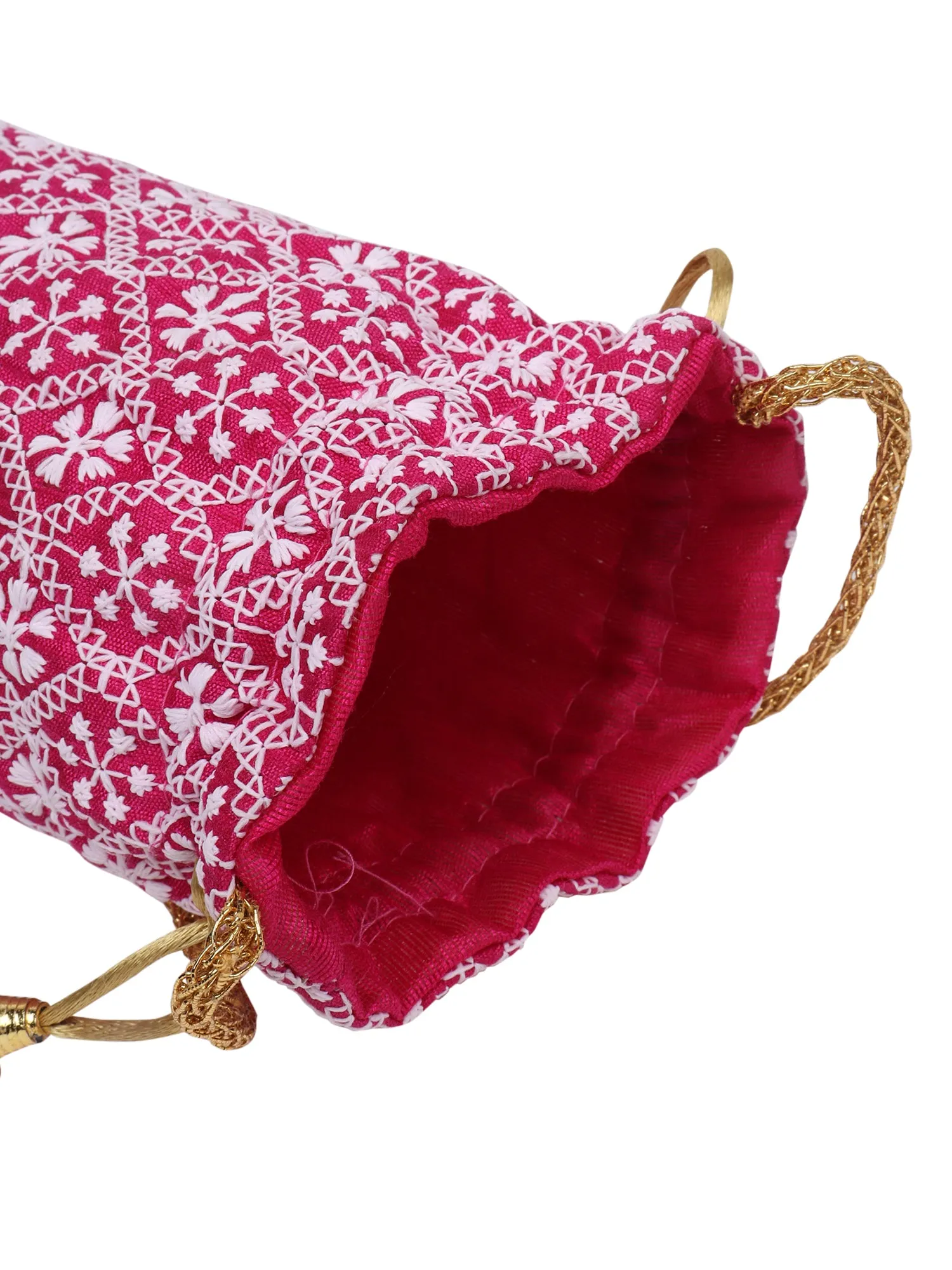 Fuchsia Embroidered Potlis For Dry Fruits