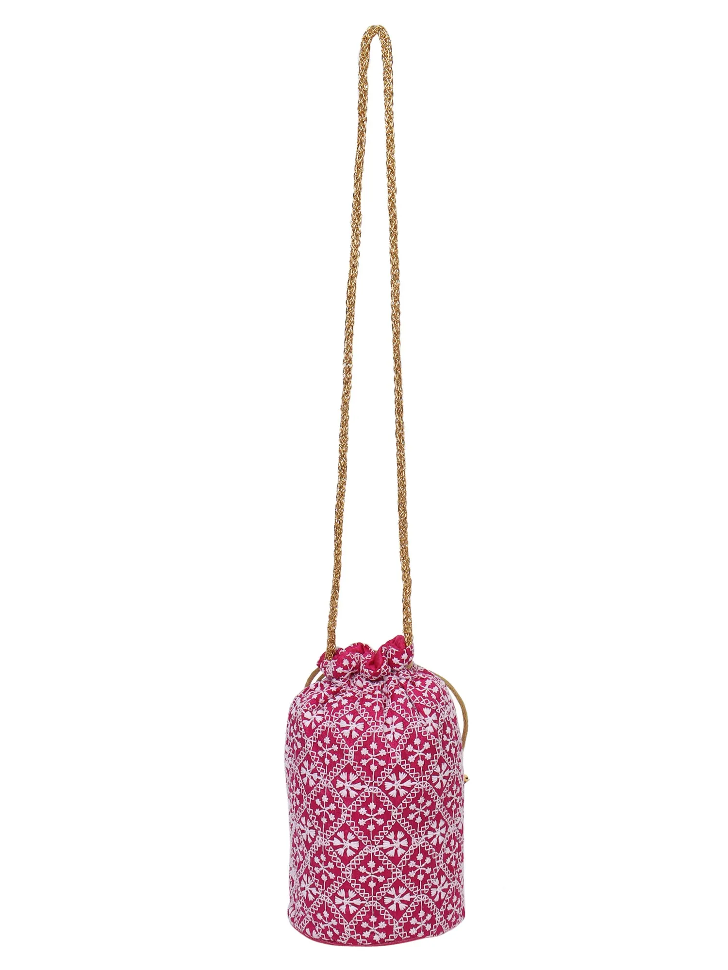 Fuchsia Embroidered Potlis For Dry Fruits